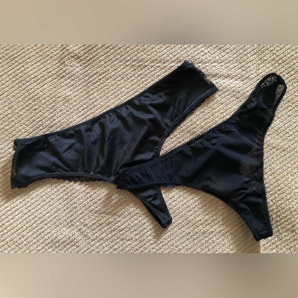 Bundle of Two (2) Calvin Klein Black Lace Mesh Thongs, Large